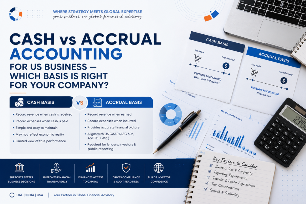 Cash vs accrual accounting comparison chart for US business finance decisions